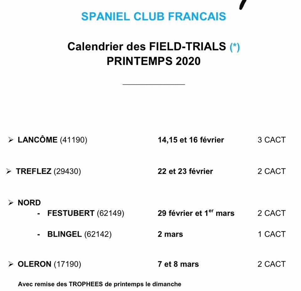 De Beauchezal - Calendrier des fields de printemps